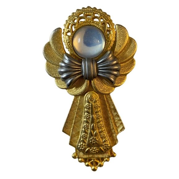Jac Win Design Costume Jewelry Goldtone Angel Christmas 2.5 inch Vintage - Picture 1 of 3